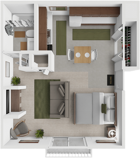 Floor plan for studio, 1 bath, 425 sqft