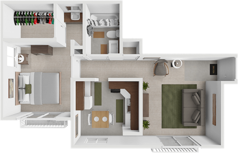 Floor plan for 1 bed, 1 bath, 900 sqft