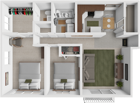 Floor plan for 2 beds, 1.5 baths, 975 sqft