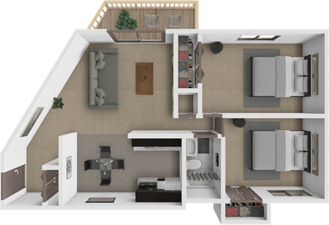 Floor plan for 2 beds, 1 bath, 815 sqft