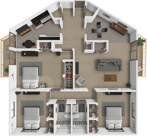 Floor plan for 3 beds, 2 baths, 1540 sqft