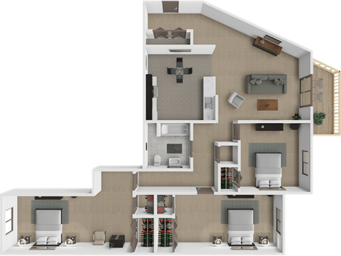 Floor plan for 3 beds, 1 bath, 1235 sqft