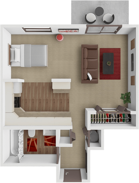 Floor plan for studio, 1 bath, 530 sqft