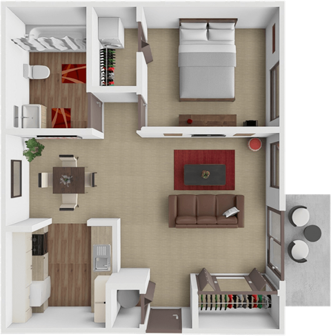 Floor plan for 1 bed, 1 bath, 700 sqft