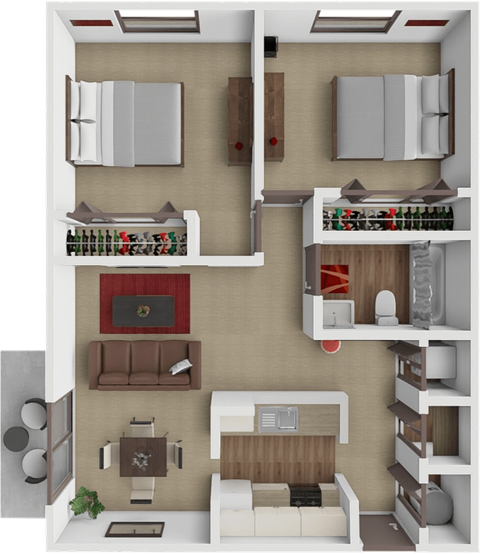 Floor plan for 2 beds, 1 bath, 850 sqft
