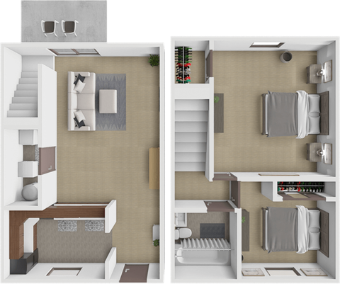 Floor plan for 2 beds, 1 bath, 840 sqft