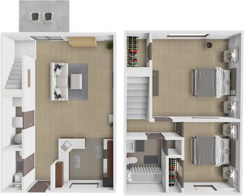 Floor plan for 2 beds, 1.5 baths, 935 sqft