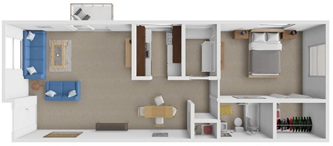 Floor plan for 1 bed, 1 bath, 750 sqft