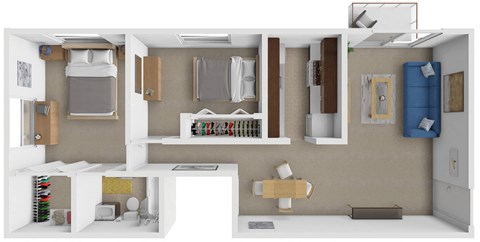 Floor plan for 2 beds, 1 bath, 850 sqft