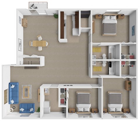 Floor plan for 3 beds, 2 baths, 1600 sqft