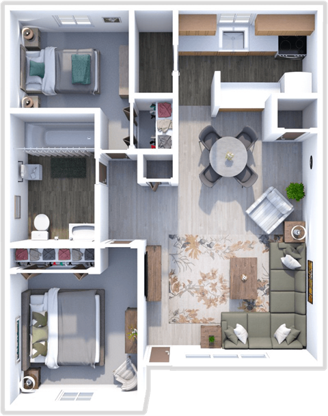 Floor plan for 2 beds, 1 bath, 900 sqft
