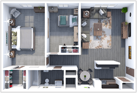 Floor plan for 2 beds, 1 bath, 750 sqft