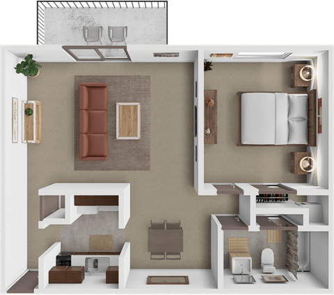 Floor plan for 1 bed, 1 bath, 725 sqft