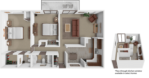 Floor plan for 2 beds, 1.5 baths, 1000 sqft