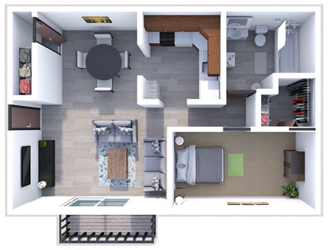 Floor plan for 1 bed, 1 bath, 720 sqft