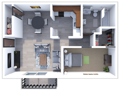 Floor plan for 1 bed, 1 bath, 720 sqft