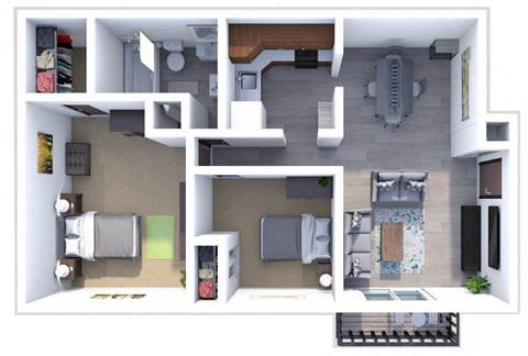 Floor plan for 2 beds, 1 bath, 720 sqft