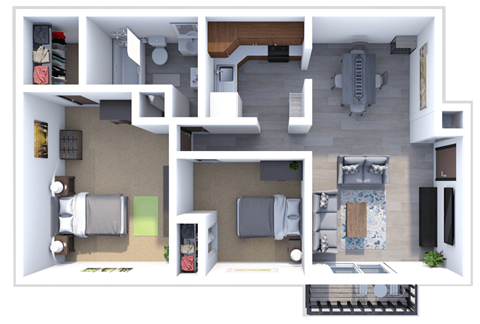 Floor plan for 2 beds, 1 bath, 720 sqft