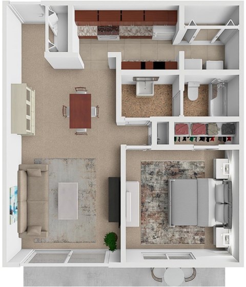 Floor plan for 1 bed, 1 bath, 875 sqft