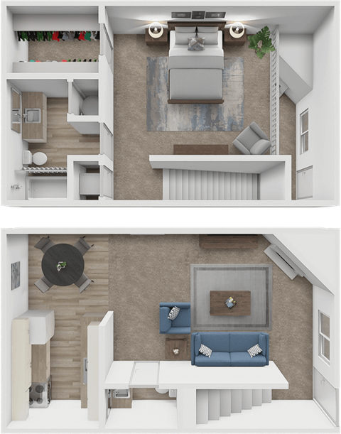 Floor plan for 1 bed, 1.5 baths, 906 sqft