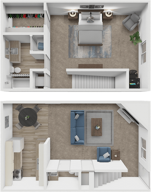 Floor plan for 1 bed, 1.5 baths, 956 sqft