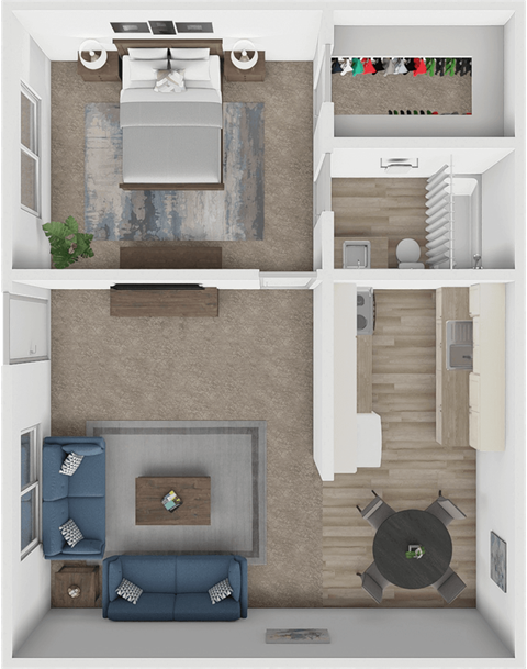 Floor plan for 1 bed, 1 bath, 546 sqft