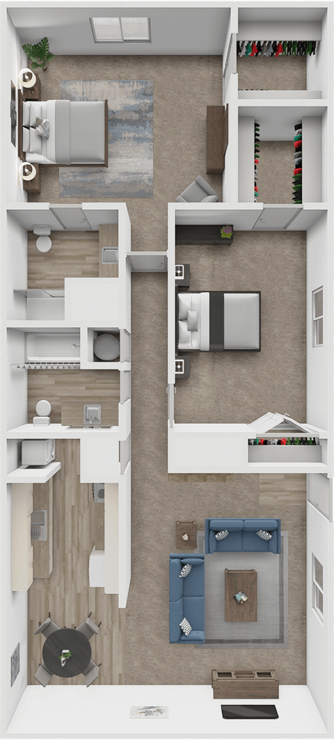 Floor plan for 2 beds, 2 baths, 1150 sqft