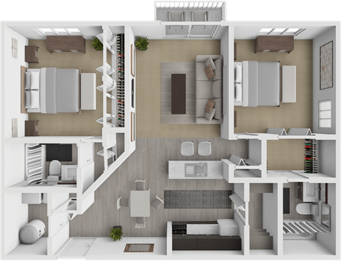 Floor plan for 2 beds, 2 baths, 1100 sqft