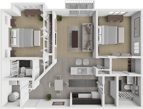 Floor plan for 2 beds, 2 baths, 1125 sqft