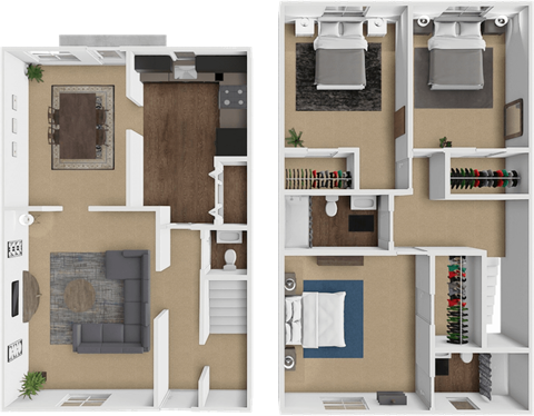 Floor plan for 3 beds, 2.5 baths, 1361 sqft