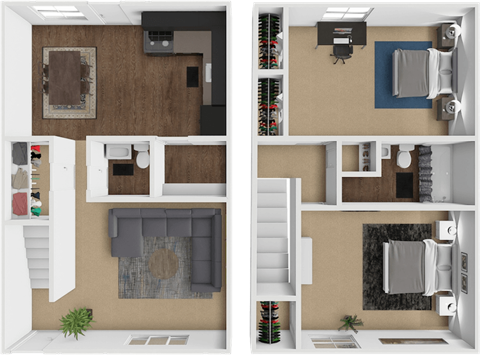 Floor plan for 2 beds, 1.5 baths, 935 sqft