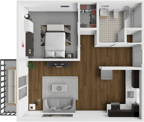 Floor plan for 1 bed, 1 bath, 620 sqft