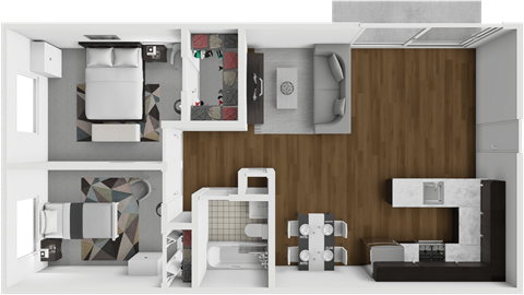 Floor plan for 2 beds, 1 bath, 690 sqft