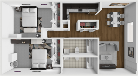 Floor plan for 2 beds, 2 baths, 825 sqft