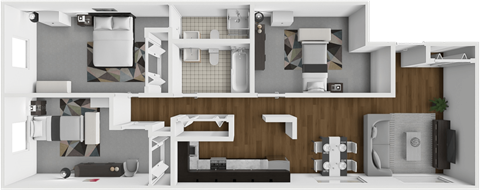 Floor plan for 3 beds, 2 baths, 984 sqft