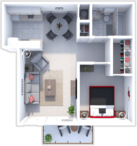 Floor plan for 1 bed, 1 bath, 650 sqft