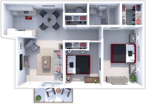 Floor plan for 2 beds, 1 bath, 850 sqft