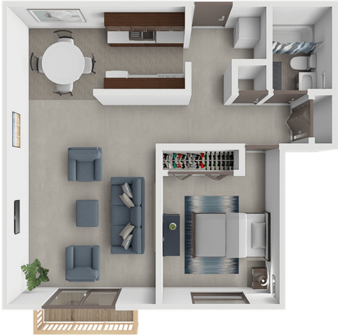 Floor plan for 1 bed, 1 bath, 784 sqft
