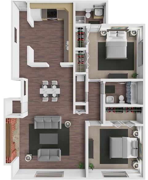 Floor plan for 2 beds, 2 baths, 1158 sqft