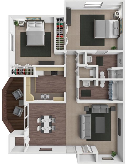 Floor plan for 2 beds, 2 baths, 1187 sqft