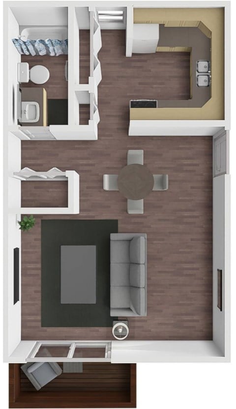 Floor plan for studio, 1 bath, 518 sqft