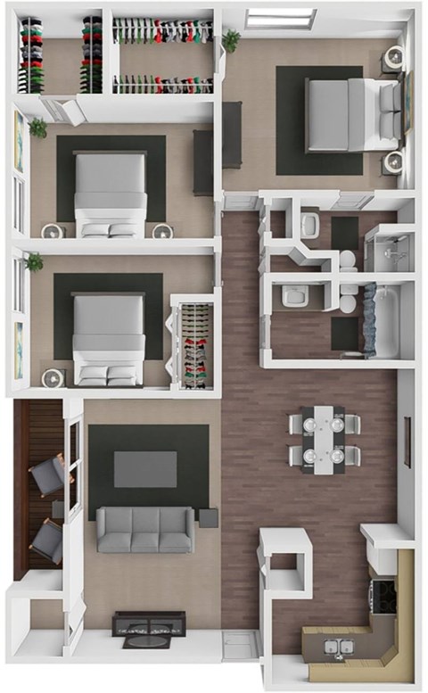 Floor plan for 3 beds, 2 baths, 1200 sqft