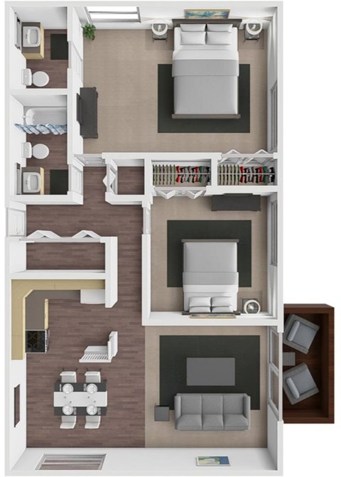 Floor plan for 2 beds, 1.5 baths, 935 sqft