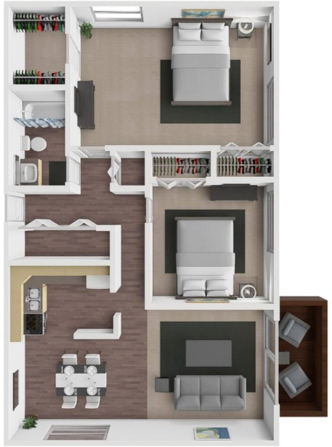Floor plan for 2 beds, 1 bath, 935 sqft