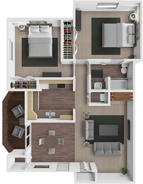 Floor plan for 2 beds, 1 bath, 1000 sqft