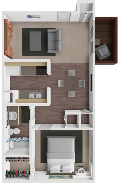 Floor plan for 1 bed, 1 bath, 600 sqft