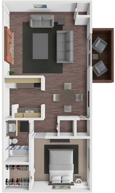 Floor plan for 1 bed, 1 bath, 743 sqft
