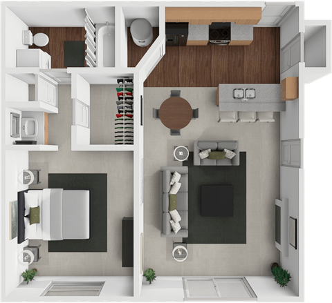 Floor plan for 1 bed, 1 bath, 625 sqft