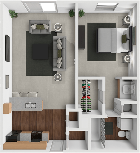 Floor plan for 1 bed, 1 bath, 600 sqft