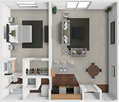 Floor plan for 1 bed, 1 bath, 700 sqft